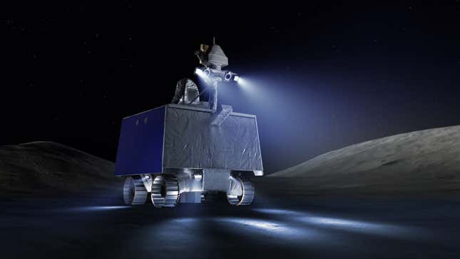 An artist's depiction of the VIPER rover on the Moon.