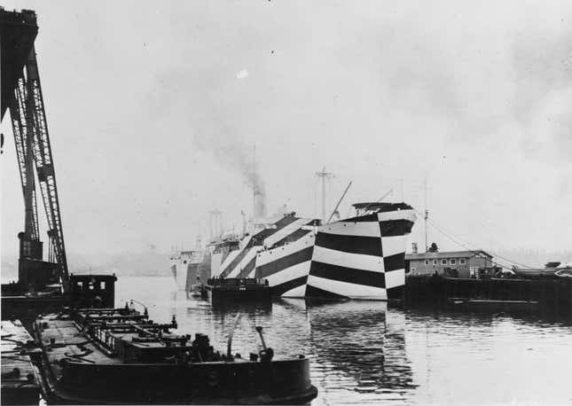 The SS West Mahomet’s stripes were intended to make it difficult to point the ship’s location or gauge its speed.