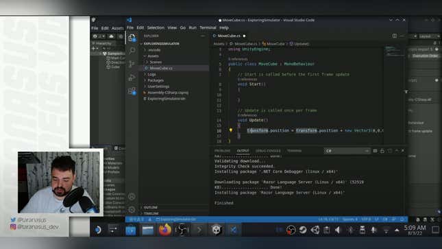 A screenshot of a YouTube video shows off game development on the Steam Deck.