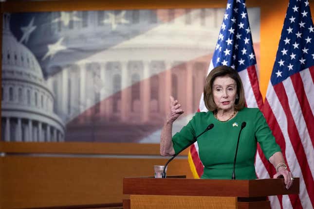 US Speaker of the House, Nancy Pelosi, Democrat of California, speaks during her weekly press briefing on Capitol Hill in Washington, DC, on May 12, 2022. 