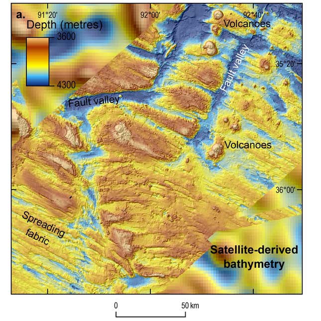 An undated supplied image from Geoscience Australia shows a map view of the sea floor obtained from mapping data collected during the first phase of the search for missing Malaysia Airlines flight MH370.