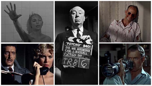Clockwise from Top Left: Psycho (Photo: Universal Pictures); Alfred Hitchcock (Photo: Hulton Archive/Getty Images); The Birds (Photo: Universal Pictures); Rear Window (Photo: Paramount Pictures); Dial M for Murder (Photo: Warner Bros. Pictures)