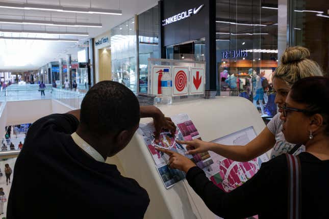 Specially designated helpers and maps located on walkways enable visitors to navigate their way around the Mall of Africa’s 1.4 million square feet.