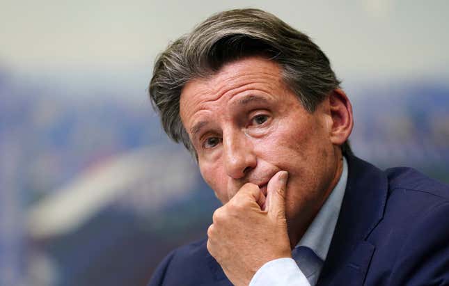 World Athletics Championships Oregon22 - Thursday 14th July - Eugene. IAAF President Sebastian Coe, speaks during a press conference at Hayward Field, University of Oregon in the United States, ahead of the World Athletics Championships.