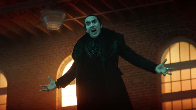 Image for article titled Renfield&#39;s First Trailer Shows Nicolas Cage&#39;s Ultra-Campy Dracula in Action