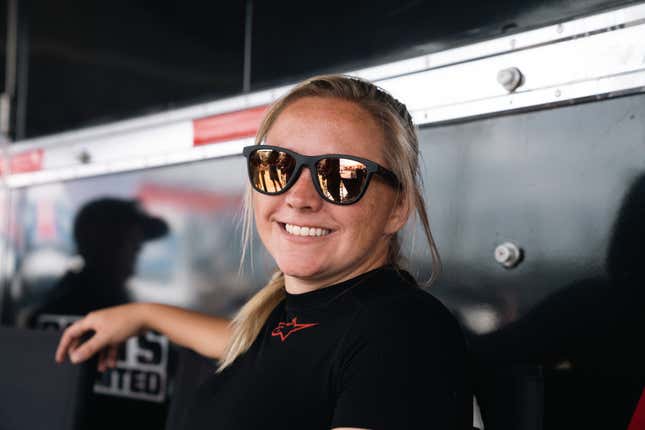 Texter-Bauman in the shade of the Indian team trailer.