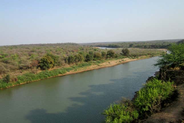 A view of the Kuno river flowing through Kuno Palpur Wildlife sanctuary.