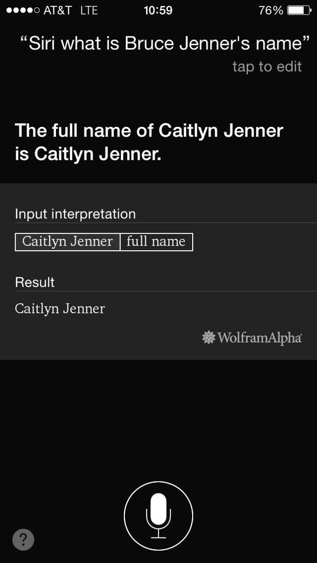 Image for article titled Siri’s message to users who call Caitlyn Jenner by her old name is spot-on