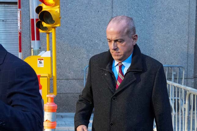 Ed Mullins departs court on February 23, 2022 after facing criminal charges connected to a raid last year on his home and union office. The former head of the NYPD’s Sergeants Benevolent Association turned himself in Wednesday morning over allegations of misappropriation of union funds.