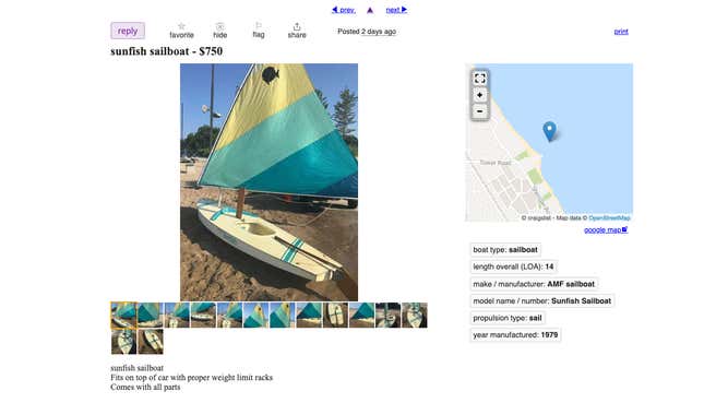 A Sunfish ad on Craigslist 