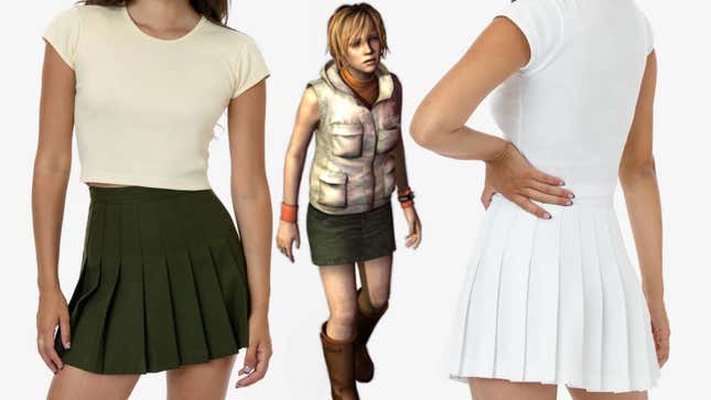 Heather from Silent Hill 3 stands in between miniskirts.