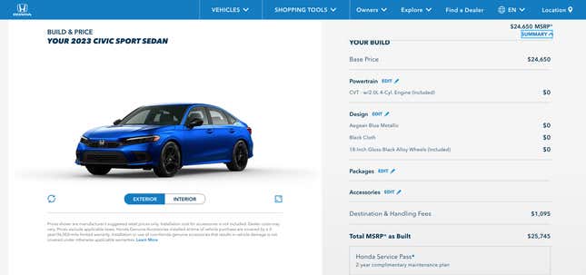 Image for article titled You Can't Get a Honda Civic Under $25,000 Anymore