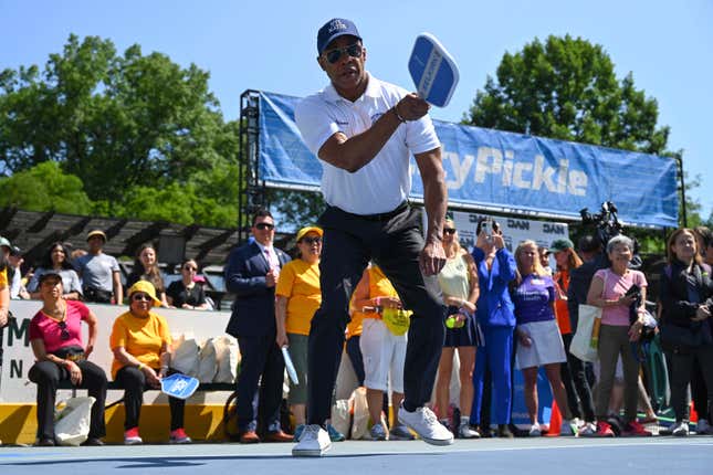 NYC Mayor Eric Adams plays a game of pickleball at City Pickle at Wollman Rink in Central Park