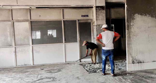 Workers outside the Ahmednagar hospital