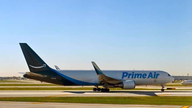 A Boeing 737-800 cargo plane belong to Prime Air, transport Amazon packages, is seen taxing at Chicago O’Hare International Airport, on October 5, 2020 