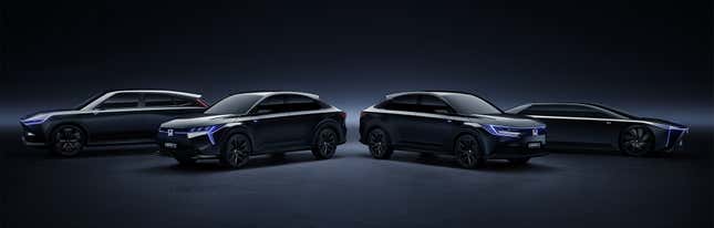 From left to right: Honda e:N SUV 序, e:NS2, e:NP2 and e:GT concepts