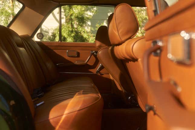 The brown interior of a 1970 Mercedes