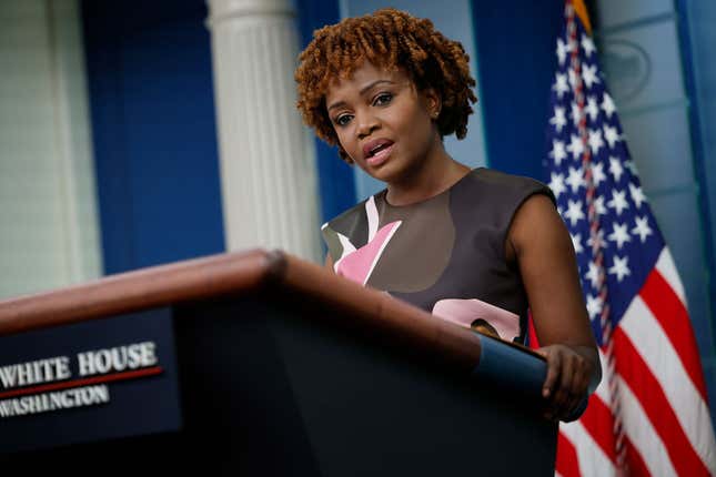 White House Press Secretary Karine Jean-Pierre speaks to reporters during the daily news conference in the Brady Press Briefing Room at the White House on August 09, 2022, in Washington, DC. 