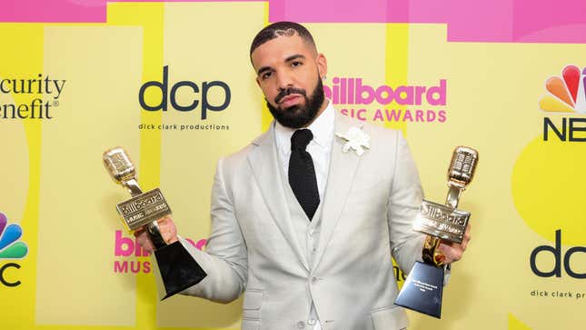 Drake poses backstage for the 2021 Billboard Music Awards, broadcast on May 23, 2021 in Los Angeles, California.