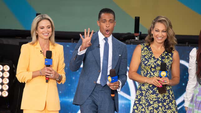From left to right: ABC’s Amy Robach, T.J. Holmes and Ginger Zee.