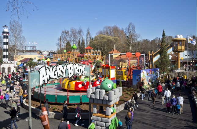 Angry Birds Land, the new part of the Sarkanniemi amusement park in Tampere, seen on May 1, 2012. At Rovio, the future is Angry. The Finnish gaming company that made the eponymous Angry Birds title _ with more than 1 billion downloads to date _ is now spreading its wings beyond the virtual world. It has already launched plush toys, lunch boxes, clothing, stationery, food and drink items, a Formula 1 driver sponsorship deal and a jewelry line with the Angry Birds theme. Rovio this week announced it would launch an Angry Birds-branded debit card in Russia in partnership with a local bank. Next up: Angry Birds Land, one of the highlights of a theme park opening next month in the Finnish city of Tampere.