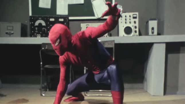 The Japanese Spider-Man of the 1978 TV series crouches in a pose, ready for action.