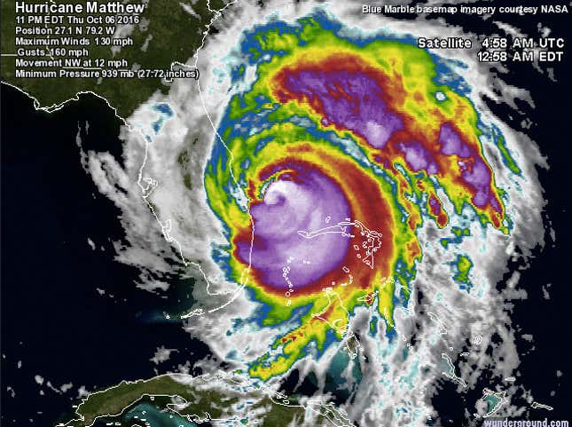 Image for article titled After killing over 330 in Haiti, Hurricane Matthew makes its way to Florida