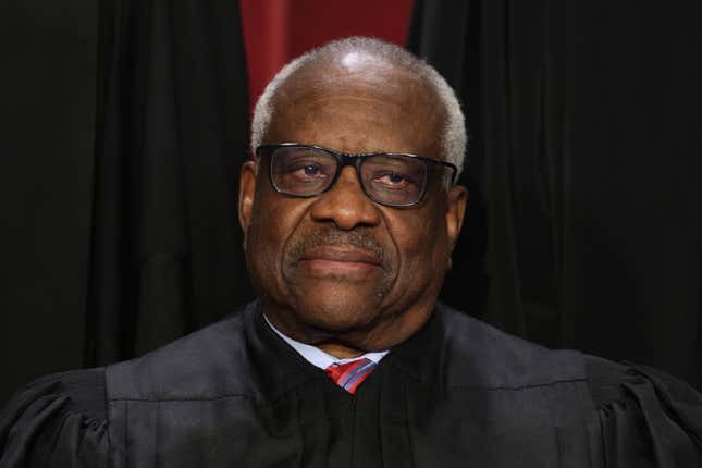 WASHINGTON, DC - OCTOBER 07: United States Supreme Court Associate Justice Clarence Thomas poses for an official portrait at the East Conference Room of the Supreme Court building on October 7, 2022 in Washington, DC