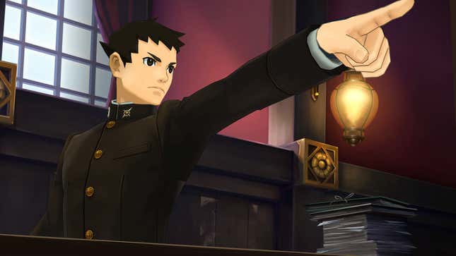 A lawyer calls an objection in the Great Ace Attorney Chronicles on Nintendo Switch.
