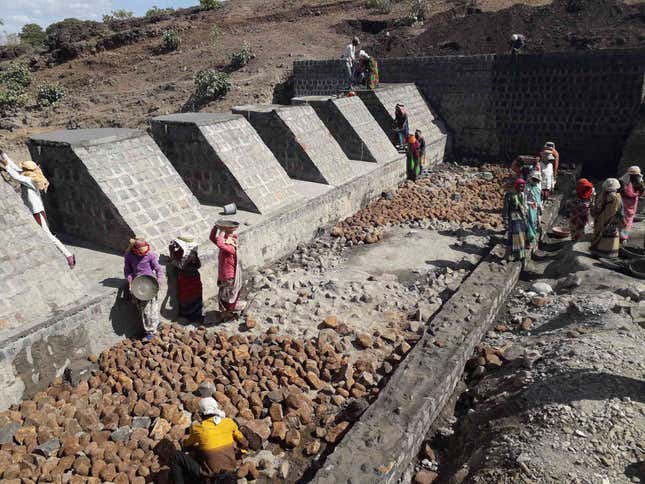 A gated check dam under construction in Bhikangaon, Madhya Pradesh.