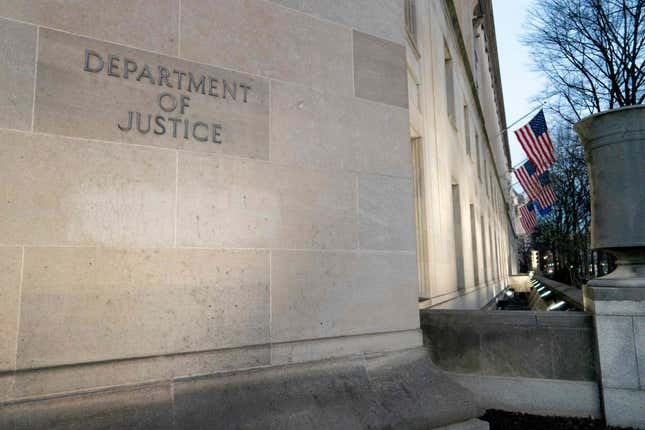 The Department of Justice building in Washington, DC, on February 9, 2022