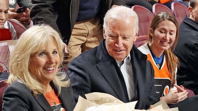 Jill and Joe Biden at a Capitols-Flyers NHL game in 2016