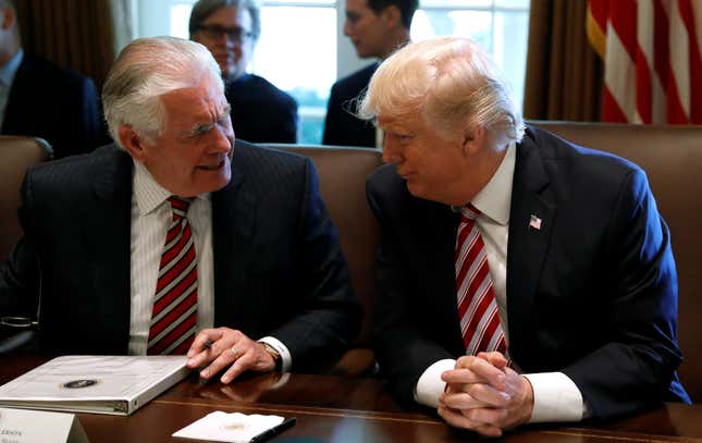 Trump talks with Tillerson at the White House.