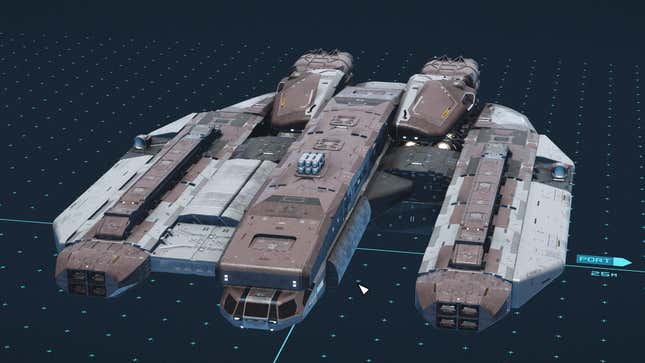 A remake of the Ebon Hawk from KOTOR sits in Starfield's ship builder.