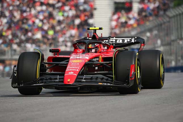 Jun 16, 2023; Montreal, Quebec, CAN; Ferrari driver Carlos Sainz of Spain  during the second practice session at the Canadian Grand Prix at Circuit Gilles Villeneuve.