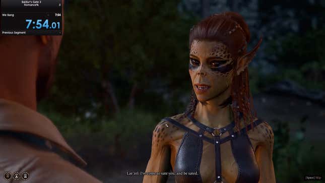 Lae'Zel and the protagonist of Baldur's Gate 3 are moments away from hooking up.