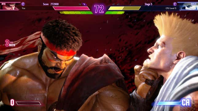 Ryu is seen delivering an uppercut on Guile.