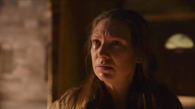 Anna Torv as Tess looks very serious in a moment from HBO's The Last of Us.