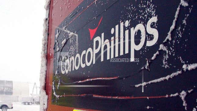 ConocoPhillips sign covered in snow and ice