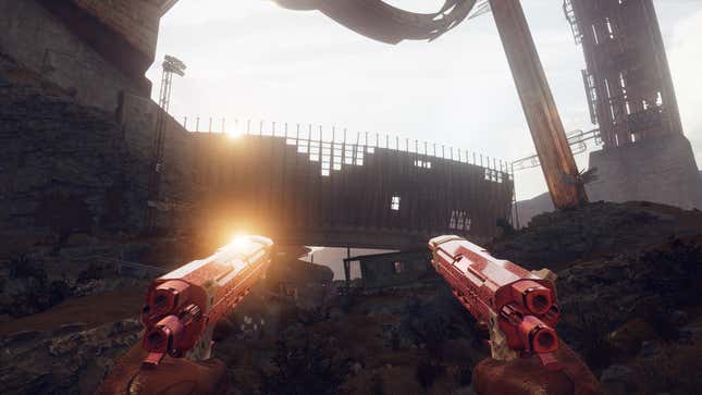 The Strelak Verso automatic guns glistening in the morning sun.