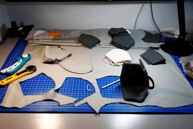 Protective face masks being sewn in Berlin, Germany.
