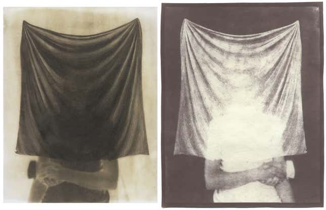 “Black Veil.” Pencil on waxed calotype negative, and salt print.