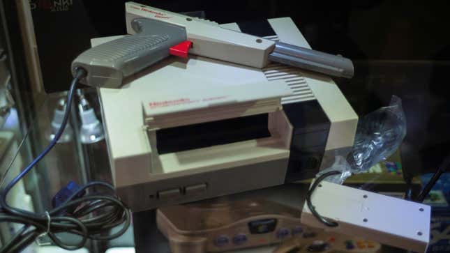 Here, a Nintendo Entertainment System with an early production Zapper was on display at a retro gaming expo in Hong Kong in 2017. 