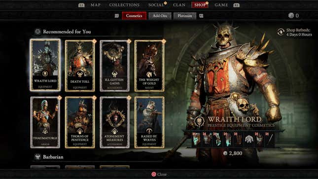 A screenshot shows Wraith Lord armor in the Diablo IV store. 