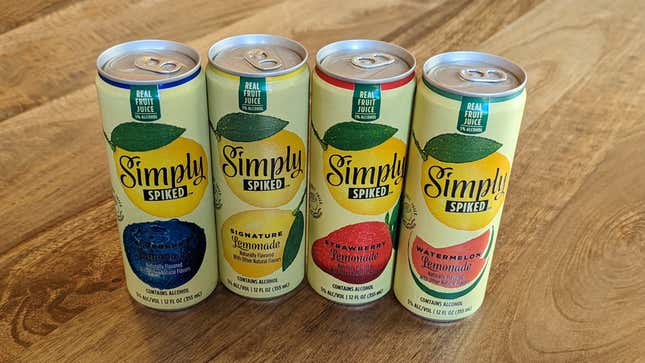 Simply Spiked Lemonade in four flavors: blueberry, lemonade, strawberry, and watermelon
