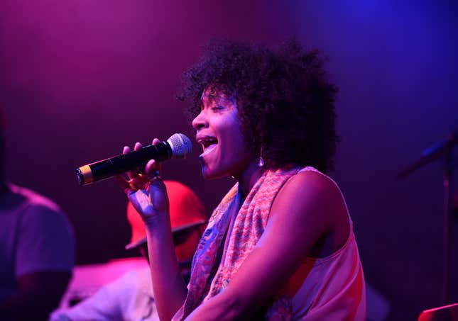 Syesha Mercado speaks as Verizon Celebrates Consumers With “The Big Payoff” Featuring A Special Exclusive Performance By Melanie Fiona And Expert Entertainment Panel on May 15, 2015 in New York City. 
