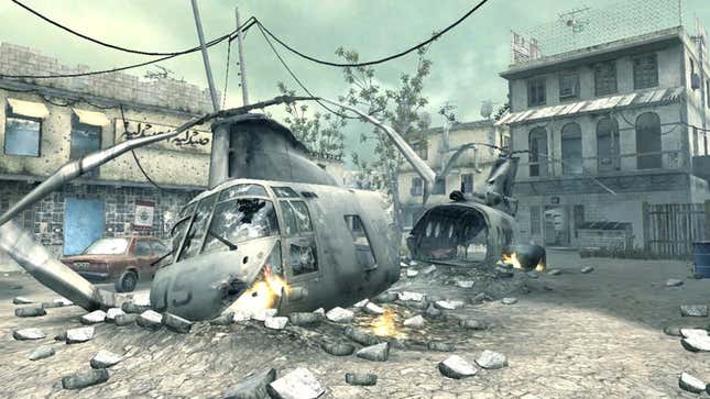 Modern Warfare's loading screen for the Crash map shows the downed helicopter at its center.