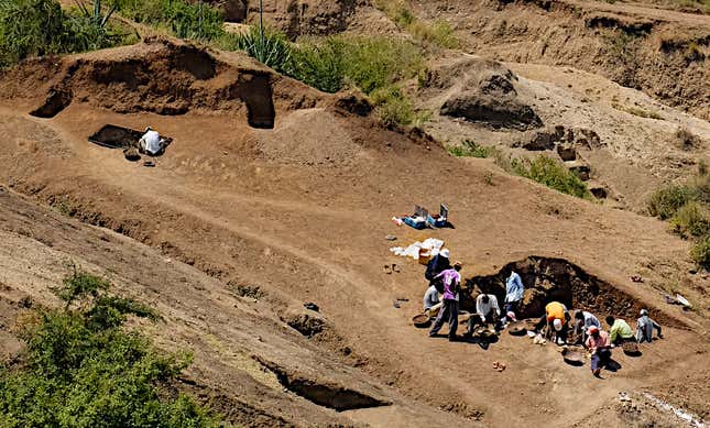 The excavation team working on a site in Nyayanga, Kenya.
