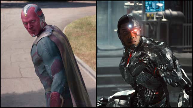 Left: Vision in WandaVision (Photo: Marvel Studios); Right: Cyborg in Zack Snyder’s Justice League (Photo: HBO Max)