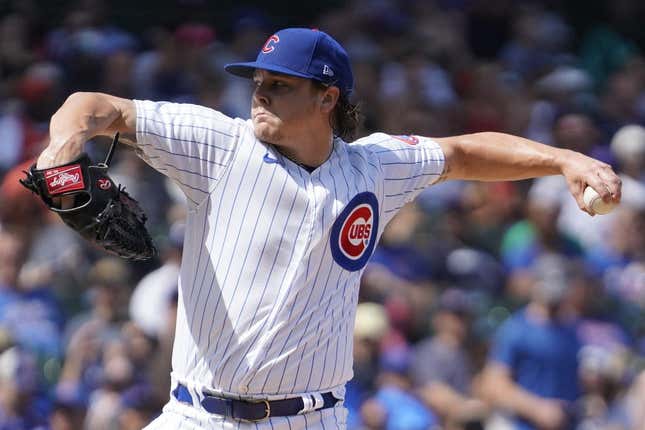Sep 4, 2023; Chicago, Illinois, USA; Chicago Cubs starting pitcher Justin Steele (35) throws the ball against the San Francisco Giants during the first inning at Wrigley Field.